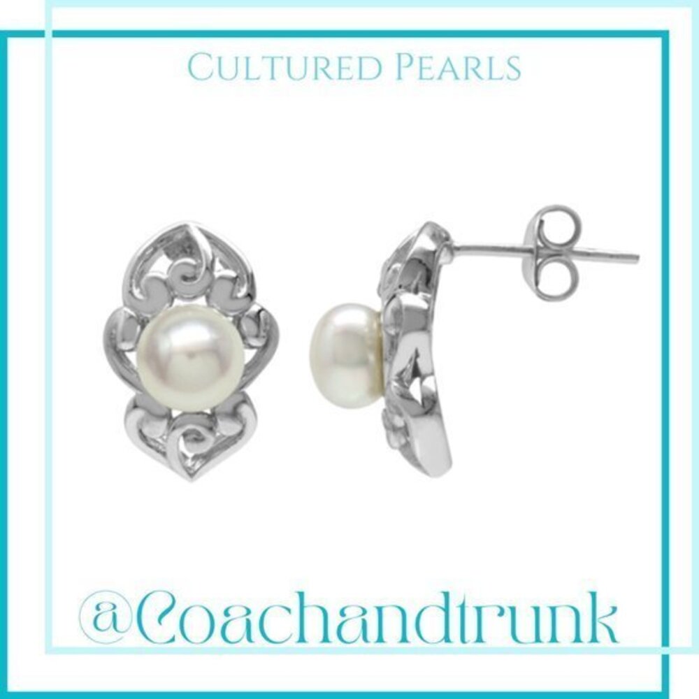 Freshwater White Pearl Sterling Silver Filigree Post Earrings Nwt